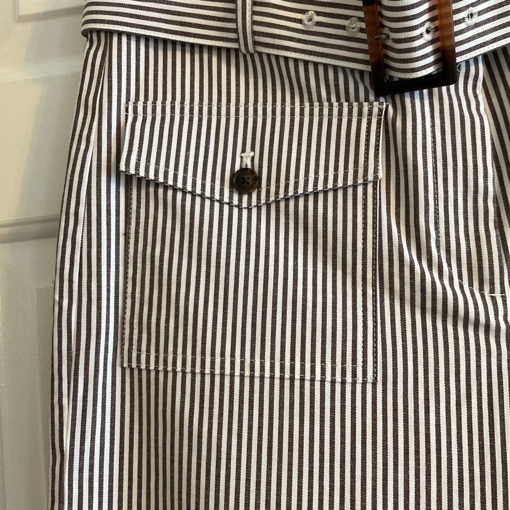 NWT LOFT Brown and White Striped Cropped Belted Pant - Size 6 - Picture 5 of 16